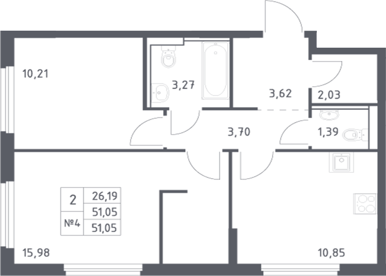 Планировка — Донские Легенды, 2-комн., 51 м²