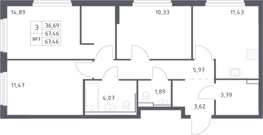 Планировка — Донские Легенды, 3-комн., 67 м²