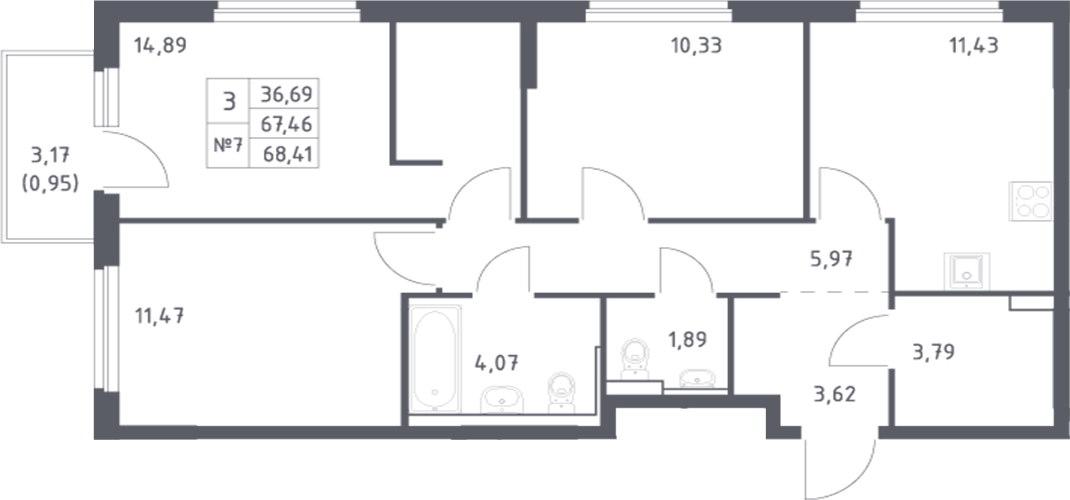 Планировка — Донские Легенды, 3-комн., 67 м²