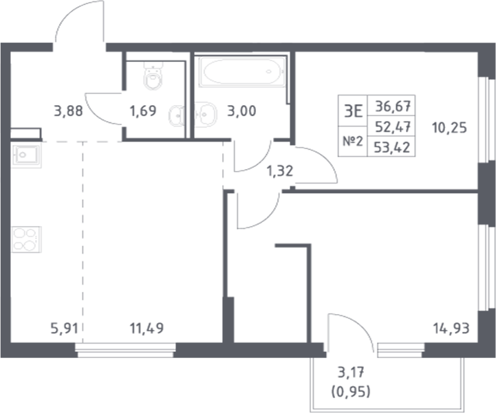 Планировка — Донские Легенды, 3-комн., 52 м²