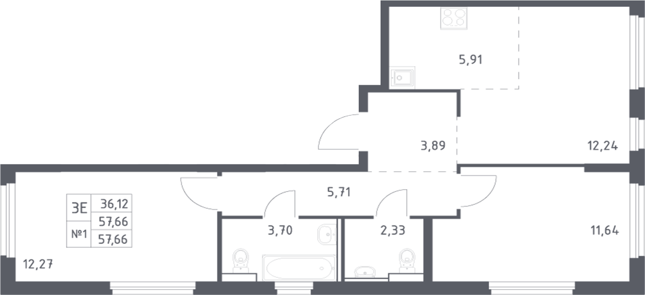 Планировка — Донские Легенды, 3-комн., 58 м²