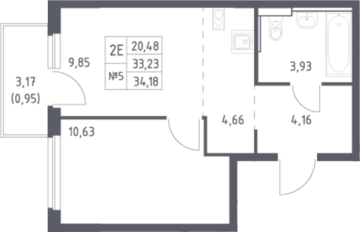 Планировка — Донские Легенды, 2-комн., 33 м²