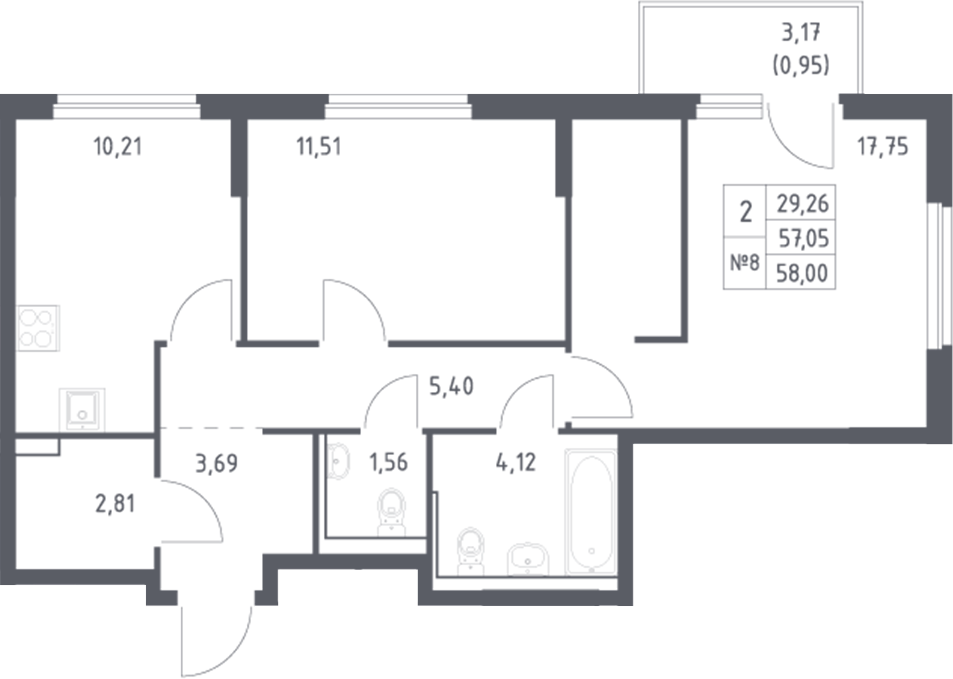 Планировка — Донские Легенды, 2-комн., 57 м²