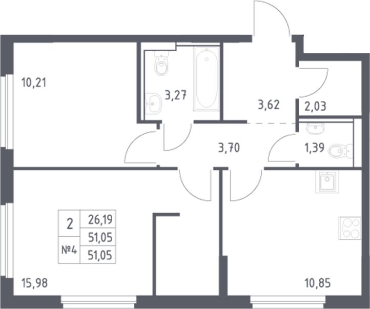 Планировка — Донские Легенды, 2-комн., 51 м²