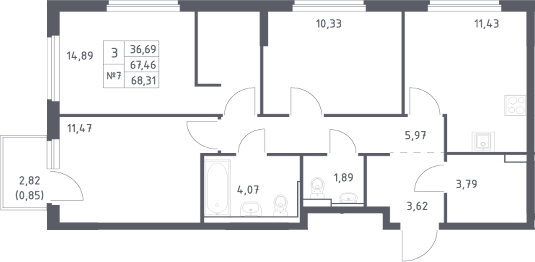 Планировка — Донские Легенды, 3-комн., 67 м²