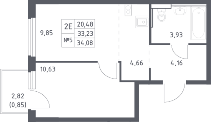 Планировка — Донские Легенды, 2-комн., 33 м²