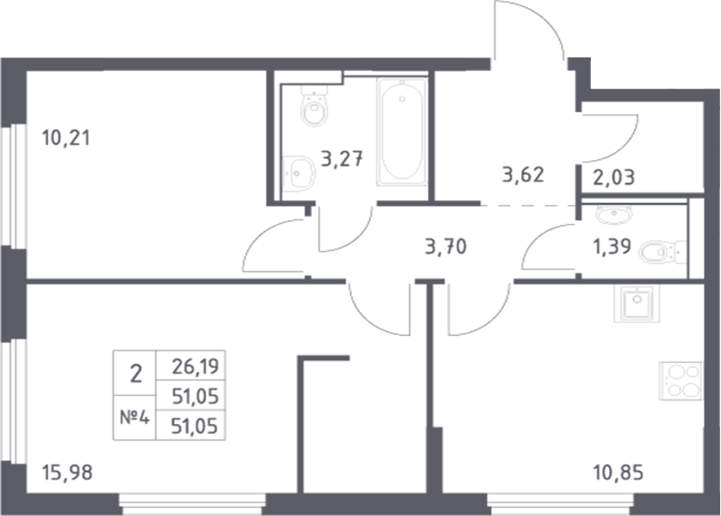 Планировка — Донские Легенды, 2-комн., 51 м²