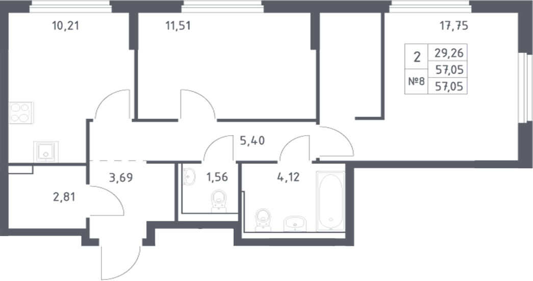 Планировка — Донские Легенды, 2-комн., 57 м²