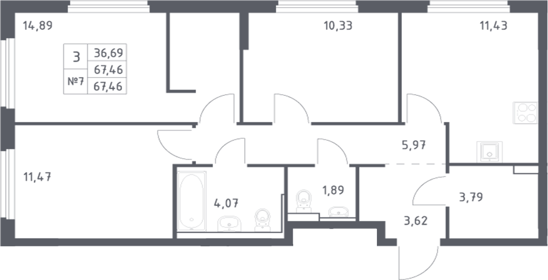 Планировка — Донские Легенды, 3-комн., 67 м²