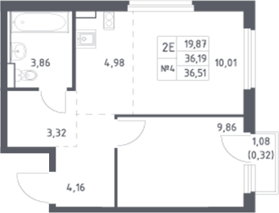Планировка — Донские Легенды, 2-комн., 36 м²