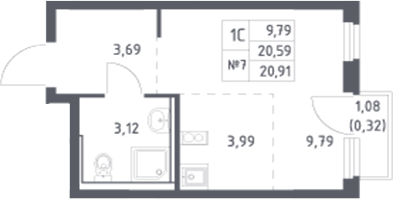 Планировка — Донские Легенды, Студия, 21 м²