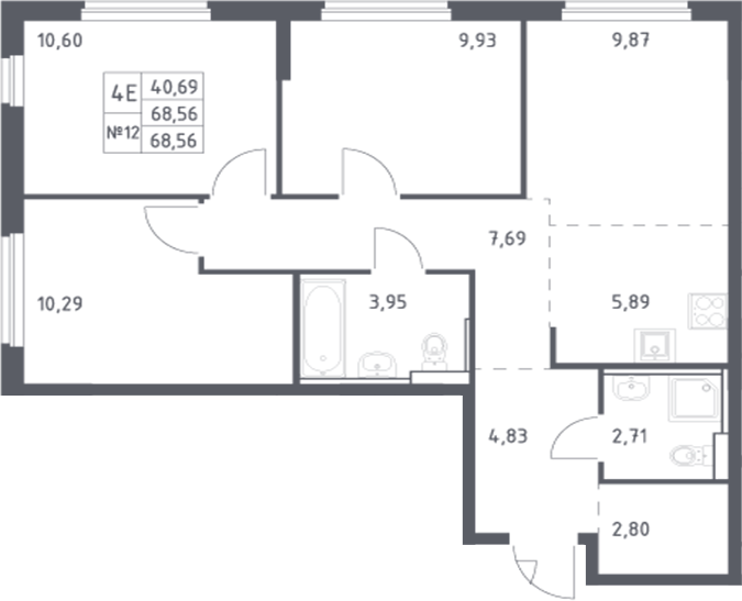 Планировка — Донские Легенды, 4-комн., 69 м²