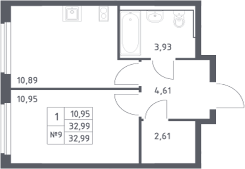 Планировка — Донские Легенды, 1-комн., 33 м²
