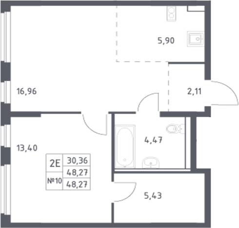 Планировка — Донские Легенды, 2-комн., 48 м²