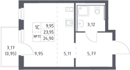 Планировка — Донские Легенды, Студия, 24 м²