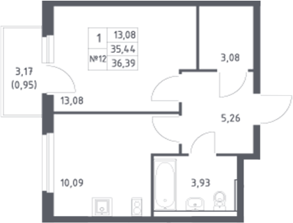 Планировка — Донские Легенды, 1-комн., 35 м²