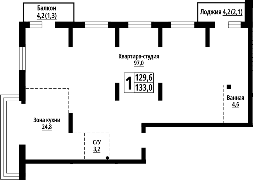 Планировка — Родные берега. Барнаул, 1-комн., 133 м²