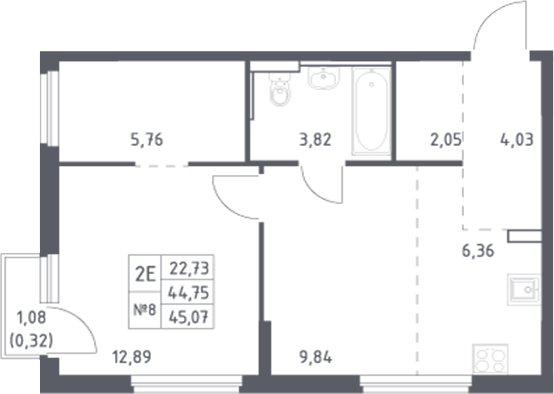 Планировка — Донские Легенды, 2-комн., 45 м²