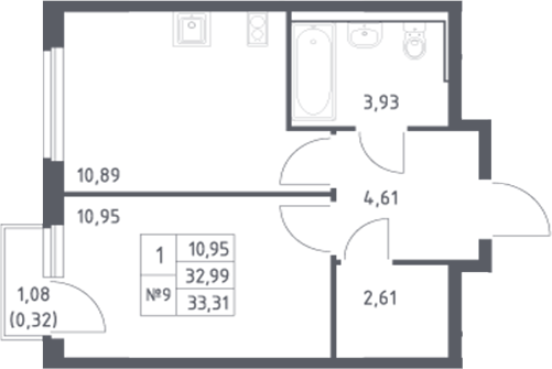 Планировка — Донские Легенды, 1-комн., 33 м²