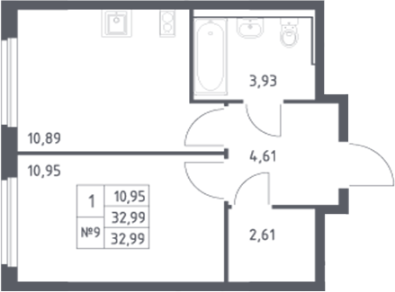 Планировка — Донские Легенды, 1-комн., 33 м²