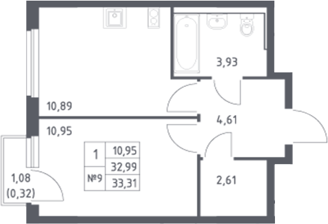 Планировка — Донские Легенды, 1-комн., 33 м²