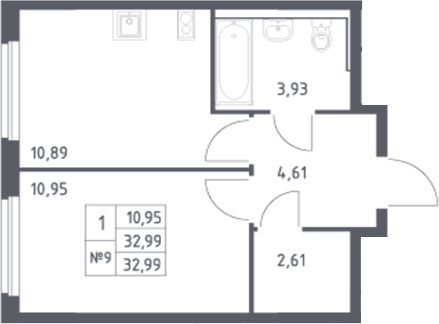 Планировка — Донские Легенды, 1-комн., 33 м²