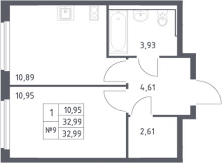Планировка — Донские Легенды, 1-комн., 33 м²