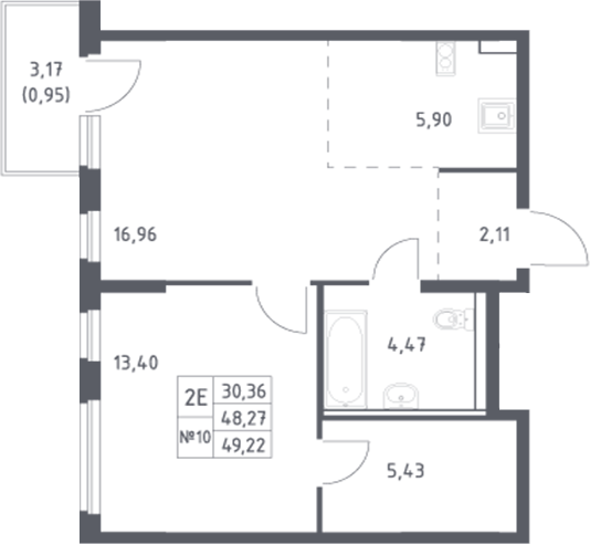 Планировка — Донские Легенды, 2-комн., 48 м²