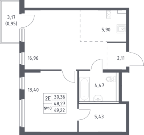Планировка — Донские Легенды, 2-комн., 48 м²