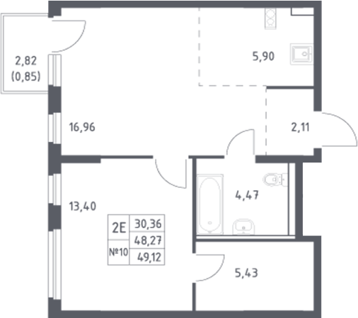 Планировка — Донские Легенды, 2-комн., 48 м²