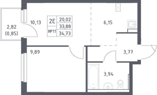 Планировка — Донские Легенды, 2-комн., 34 м²