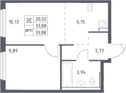 Планировка — Донские Легенды, 2-комн., 34 м²