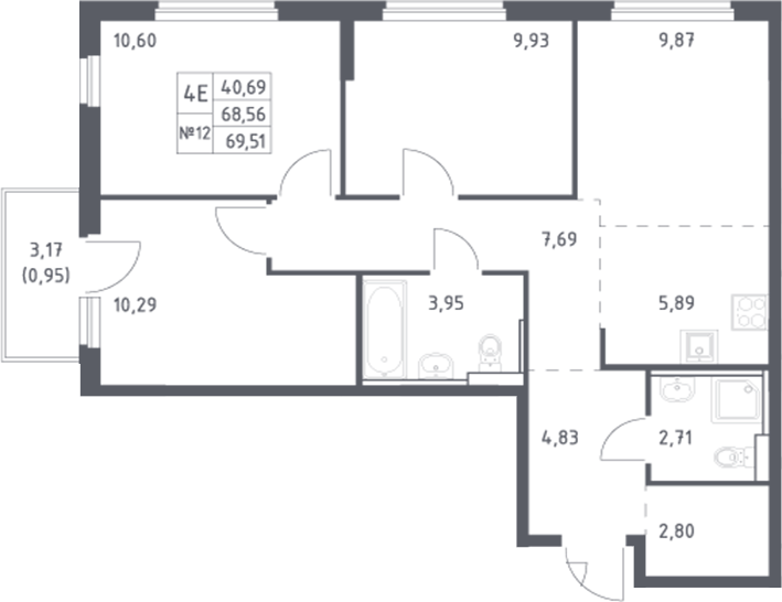 Планировка — Донские Легенды, 4-комн., 69 м²