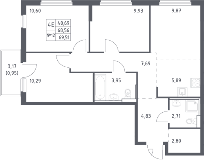 Планировка — Донские Легенды, 4-комн., 69 м²