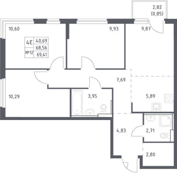 Планировка — Донские Легенды, 4-комн., 69 м²