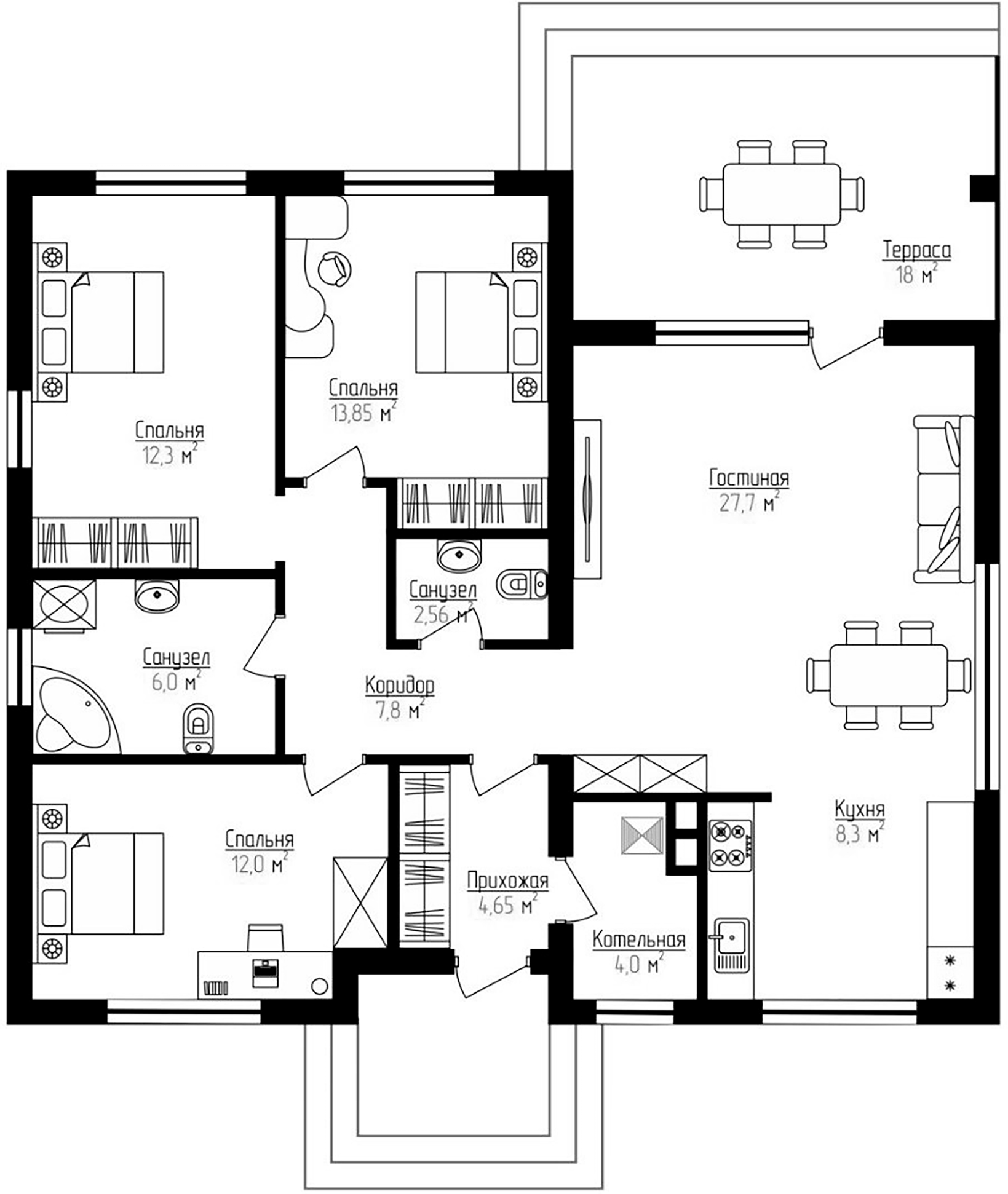 Планировка — Коттеджный поселок Гармония, 3-комн., 99 м²