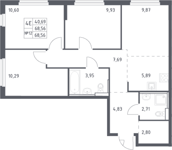 Планировка — Донские Легенды, 4-комн., 69 м²