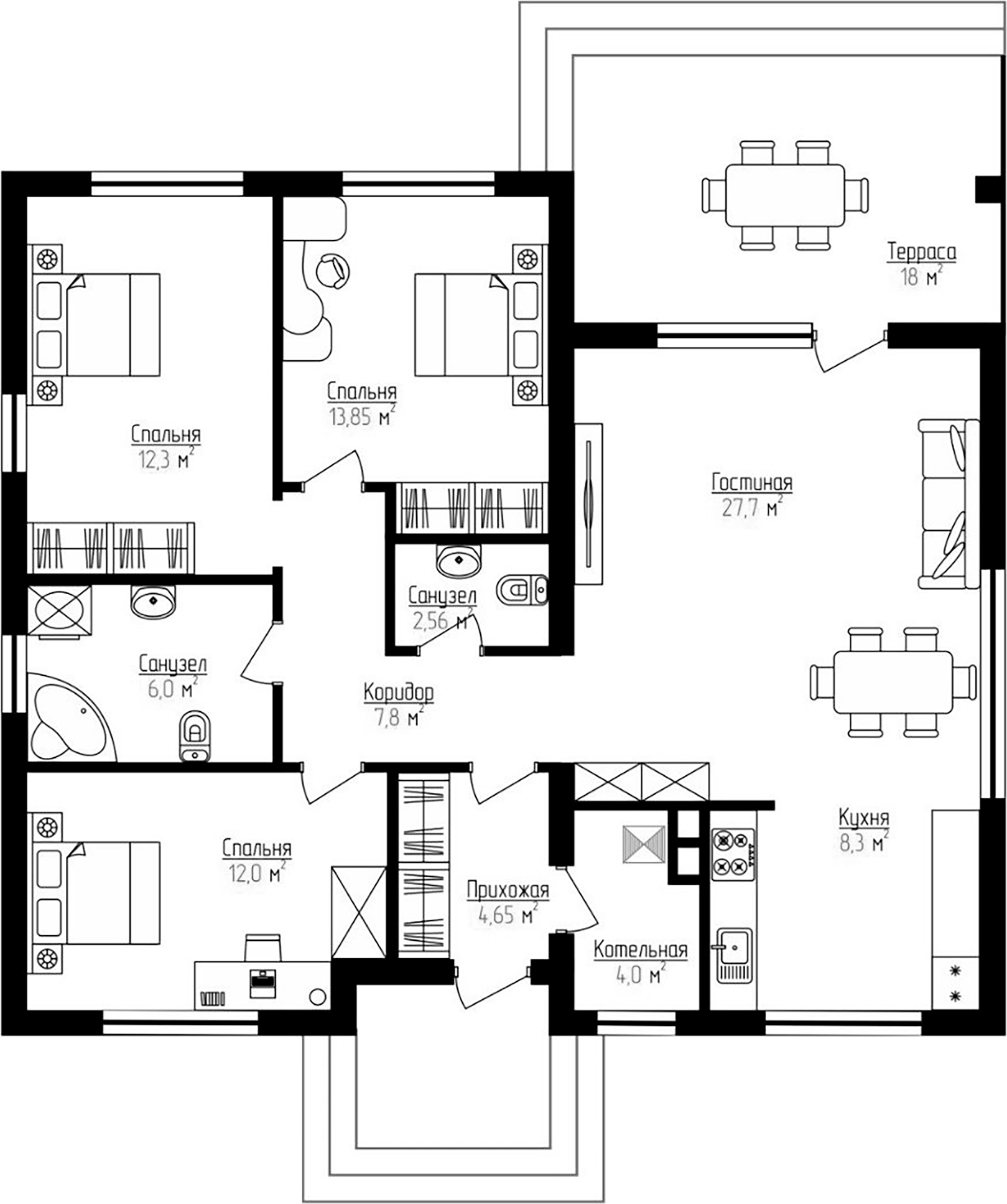 Планировка — Коттеджный поселок Гармония, 3-комн., 99 м²