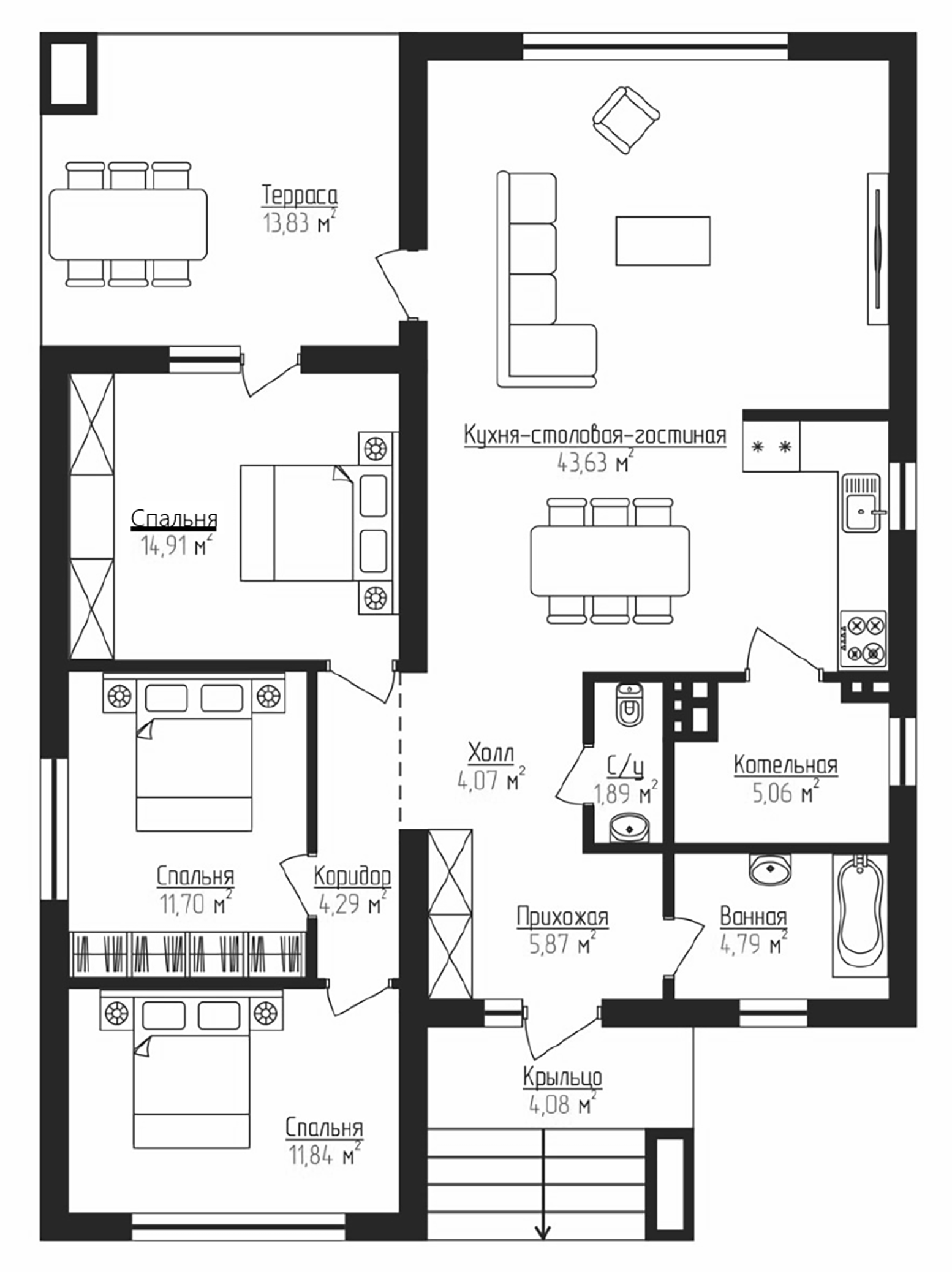 Планировка — Коттеджный поселок Вдохновение, 3-комн., 112 м²
