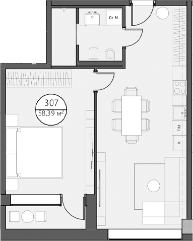 Планировка — DOM XIII, 2-комн., 53 м²
