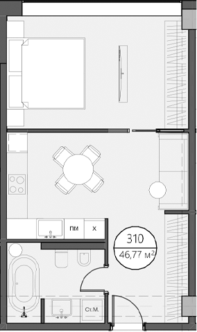 Планировка — DOM XIII, 2-комн., 47 м²