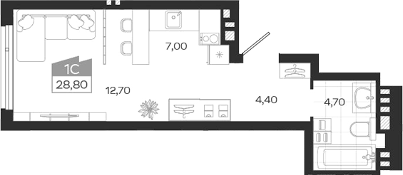 Планировка — Ясный Берег, Студия, 29 м²