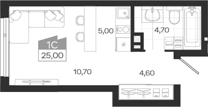 Планировка — Ясный Берег, Студия, 25 м²