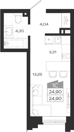 Планировка — Ясный Берег, Студия, 25 м²
