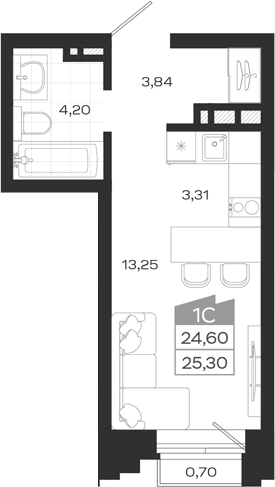 Планировка — Ясный Берег, Студия, 25 м²