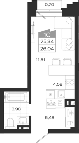Планировка — Ясный Берег, Студия, 25 м²