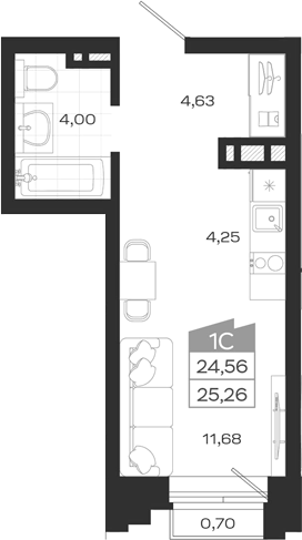 Планировка — Ясный Берег, Студия, 25 м²