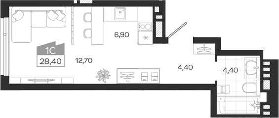 Планировка — Ясный Берег, Студия, 28 м²