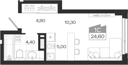 Планировка — Ясный Берег, Студия, 25 м²
