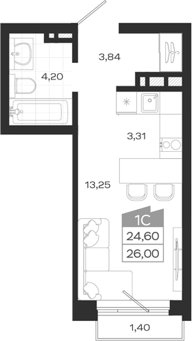 Планировка — Ясный Берег, Студия, 25 м²